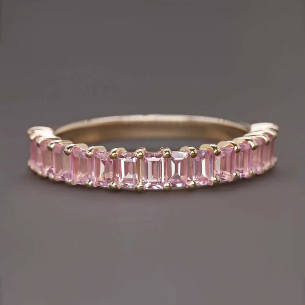 1.5ct NATURAL PINK SAPPHIRE STACKING RING WEDDING BAND 14k ROSE GOLD BAGUETTE