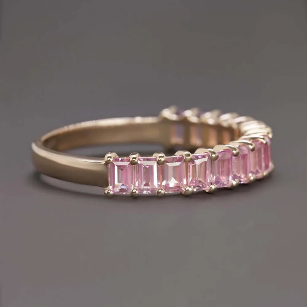 1.5ct NATURAL PINK SAPPHIRE STACKING RING WEDDING BAND 14k ROSE GOLD BAGUETTE