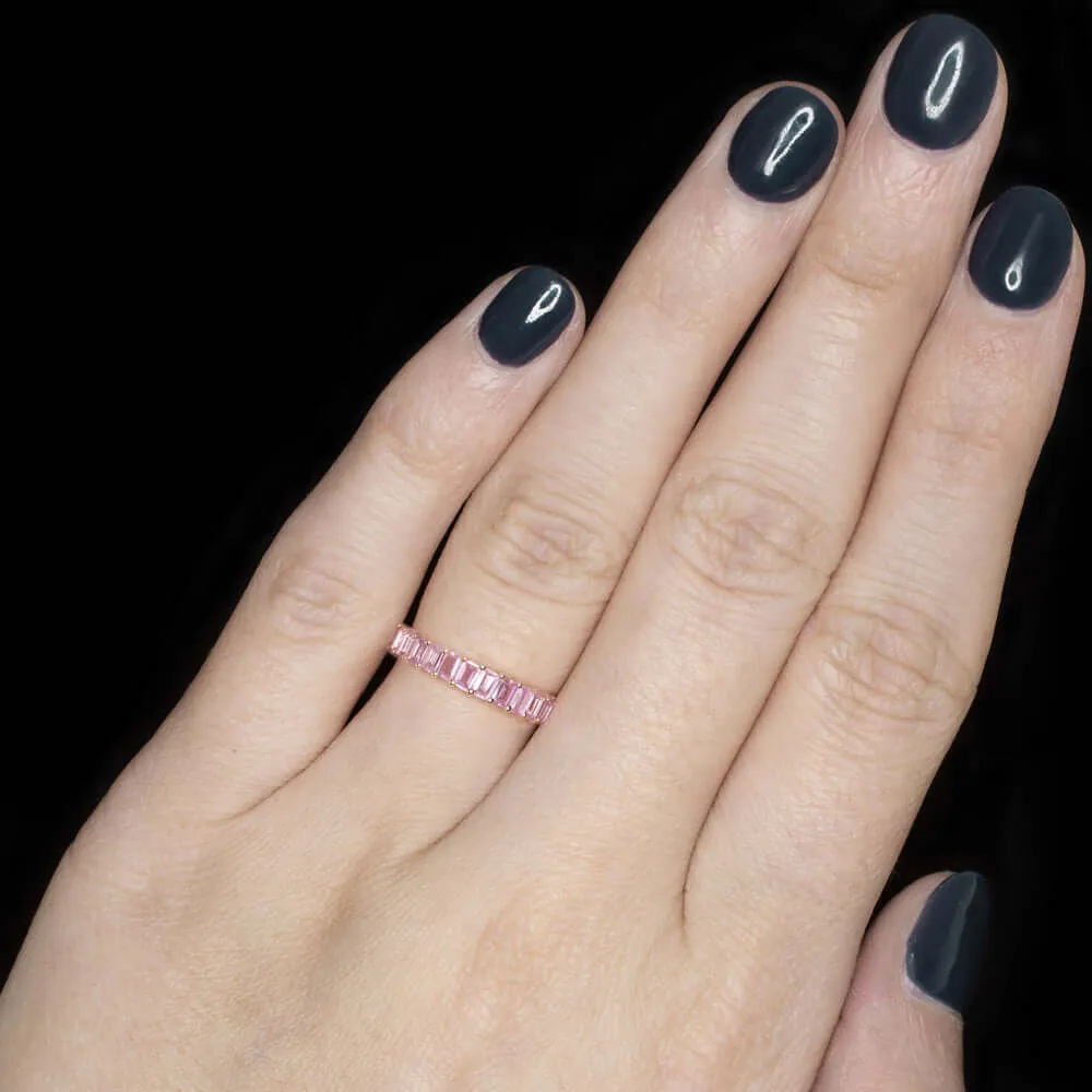 1.5ct NATURAL PINK SAPPHIRE STACKING RING WEDDING BAND 14k ROSE GOLD BAGUETTE