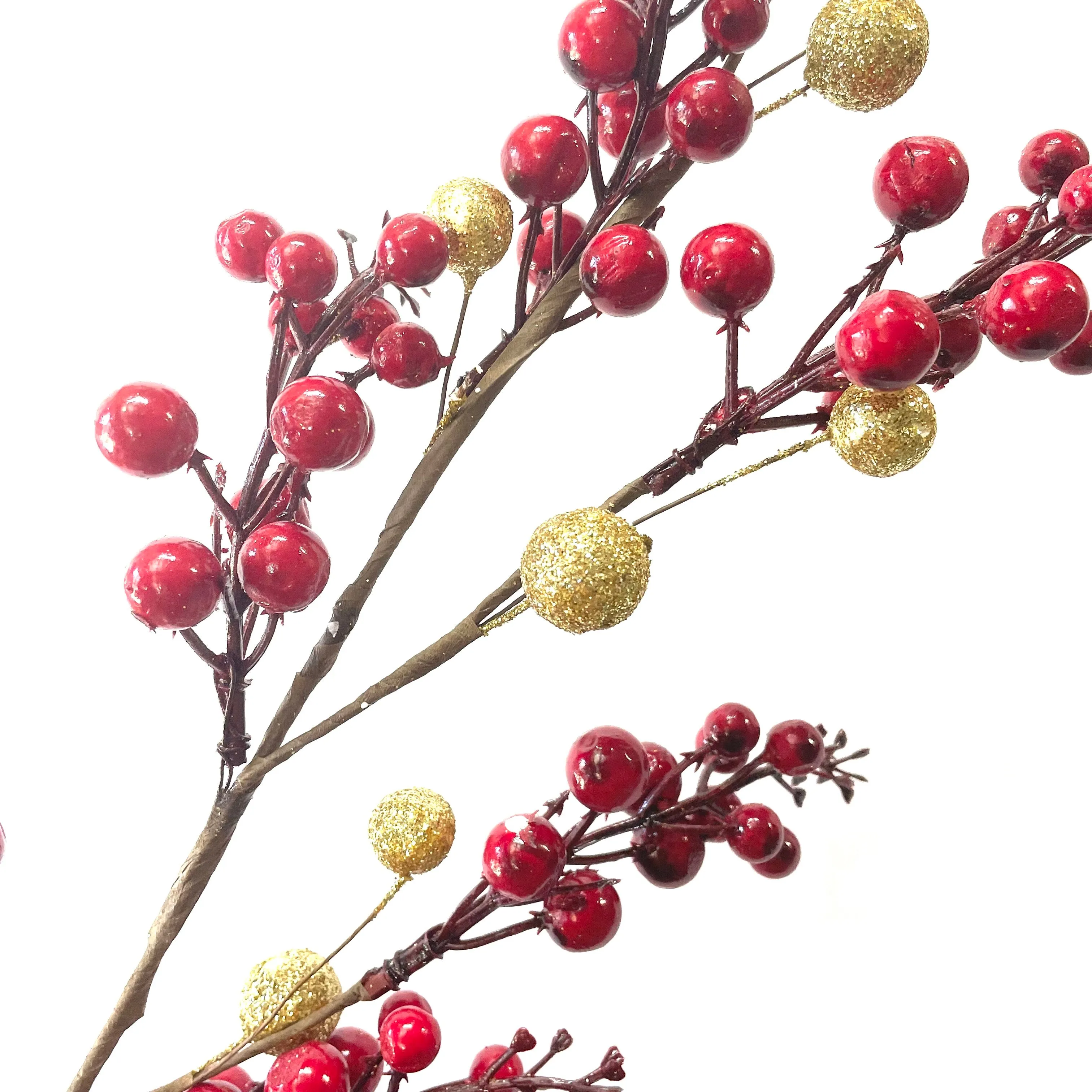 Artificial Berry Holly Fruit & Bauble Christmas Spray - Red (Style 1)