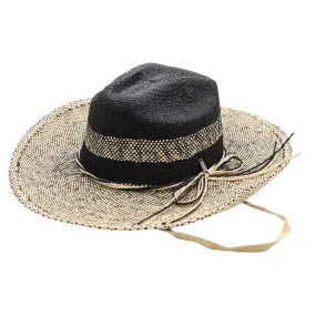 Let's GO, Handwoven Two Tone Natural and Black Paper Hat - UPF 30, BLACK