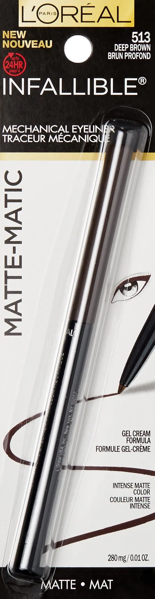 L'Oreal Paris Infallible Matte-Matic Mechanical Eyeliner, Deep Brown, 0.01 oz.