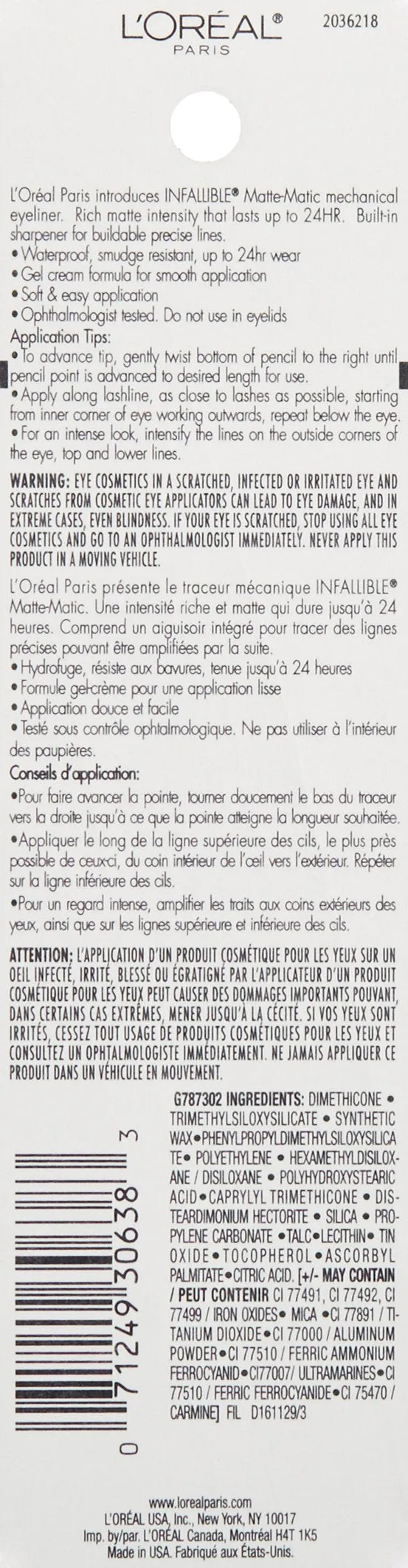 L'Oreal Paris Infallible Matte-Matic Mechanical Eyeliner, Deep Brown, 0.01 oz.
