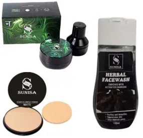 SUNISA Black Herbal Activated Charcoal Facewash 100 ml   1 BB Cream with Compact Powder - (Pack of 3)