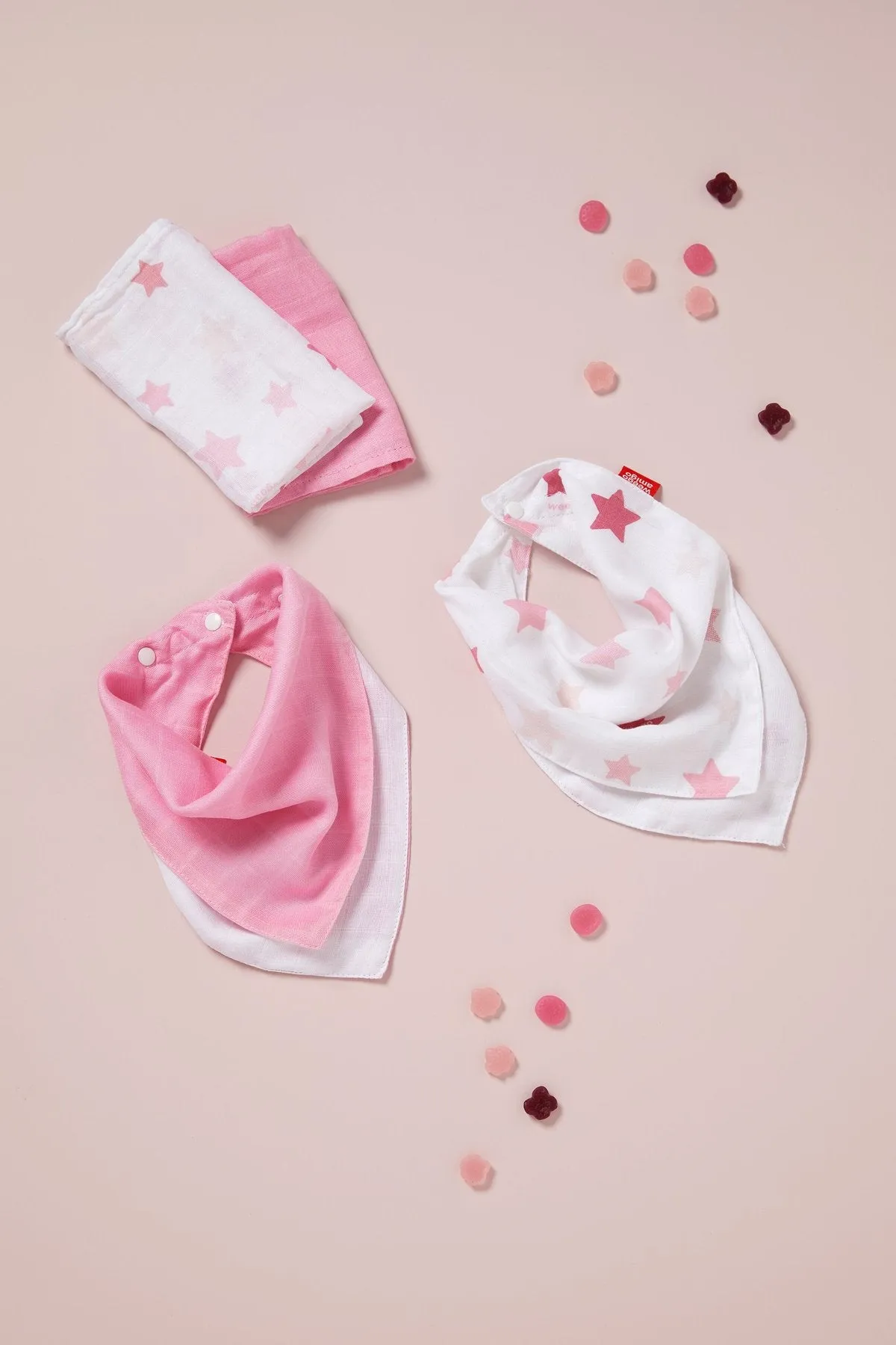The Little Linen Company - Bamboo Bib & Washer (Multi Pack) - Stars Pink