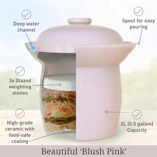 Zetilli Fermentation Crock Jar Fermenting Crock Glazed Weights 0.5 Gallon 2L