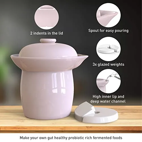 Zetilli Fermentation Crock Jar Fermenting Crock Glazed Weights 0.5 Gallon 2L
